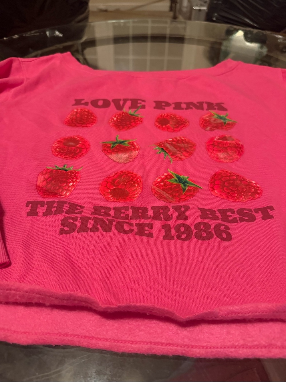PINK Victoria's Secret Strawberry Graphic Top - Hot Pink